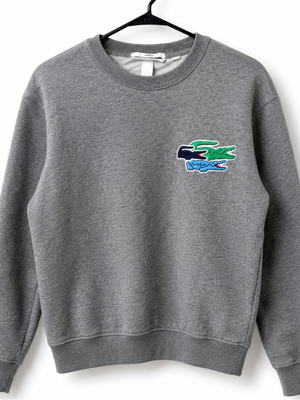 Lacoste‎ Gray Crewneck Sweatshirt Triple Croc Logo Unisex Size S